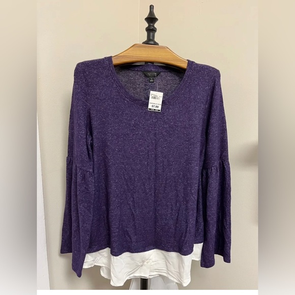Simply Vera Vera Wang Sweater Top Size L Mock-Layer Purple Women's Poly Blend - Picture 1 of 6